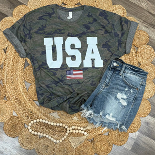 USA Camo American Flag Graphic Tee Daily Deal