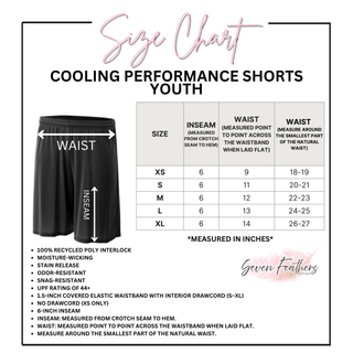 Youth size chart for the A4 cooling performance shorts, XS through XL