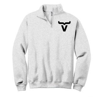 Abbott Ranch Brand Pocket Logo Quarter Zip in Ash Grey Jerzees Cadet quarter zip with black bull head brand logo on left chest