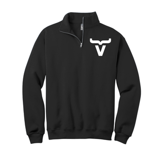 Abbott Ranch Brand Pocket Logo Quarter Zip in black Jerzees Cadet quarter zip with white bull head brand logo on left chest