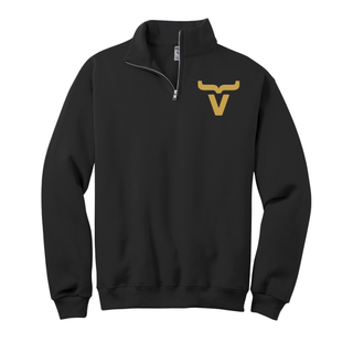 Abbott Ranch Brand Pocket Logo Quarter Zip in Gold on black Jerzees Cadet quarter zip with gold bull head brand logo on left chest