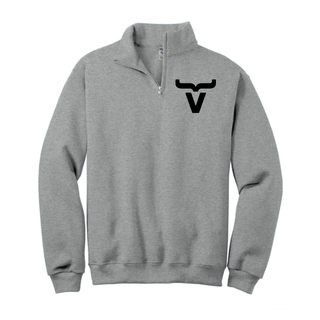Abbott Ranch Brand Pocket Logo Quarter Zip in Oxford grey Jerzees Cadet quarter zip with black bull head brand logo on left chest