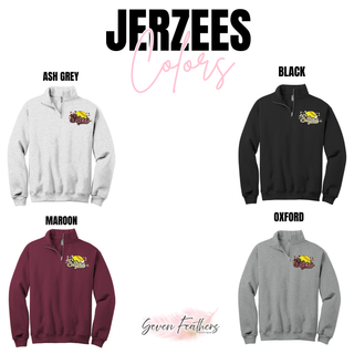 SL Stars Softball quarter-zip shown in ash grey, black, maroon, and oxford with yellow softball maroon and gold script Stars star burst DTF print on left chest on white background