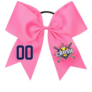 Crush Softball cross bats starburst softball bow with custom player number featuring pink cheer bow with softball and crossed bats graphic for softball players and teams