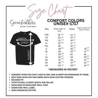 Comfort Colors adult tee size chart