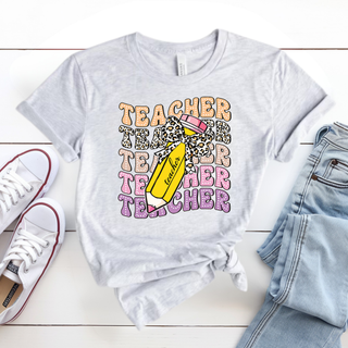 Leopard Bow Teacher Vibes Tee