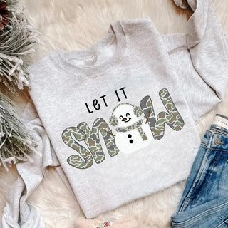 Let It Snow Snowman Camo Crewneck