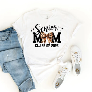 Senior Mom Leopard Bow Class of 2026 Tee