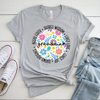 Faith Filled Grandma Floral Circle Bella Canvas Tee