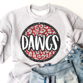 Rossville Dawgs Faux Glitter Leopard Circle Graphic Top
