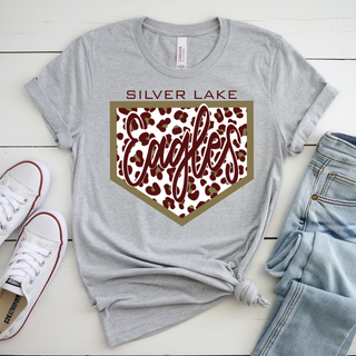 Silver Lake Eagles Softball Leopard Script Graphic Top