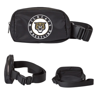 Topeka Wildcats Wrestling Club Circle Logo belt bag in Black, front, side, and back views