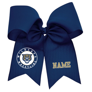 Topeka Wildcats Wrestling Club Circle Logo personalized cheer bow in Navy with NAME placeholder