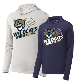 Topeka Wildcats Wrestling Club claw mark logo PosiCharge hooded pullover color lineup in silver and true navy