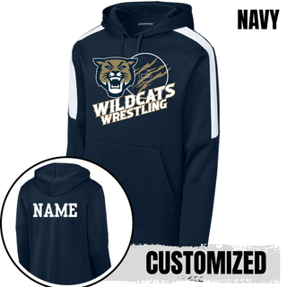 Topeka Wildcats Wrestling Club Claw Mark Logo colorblock pullover hoodie in black with personalized name on the back