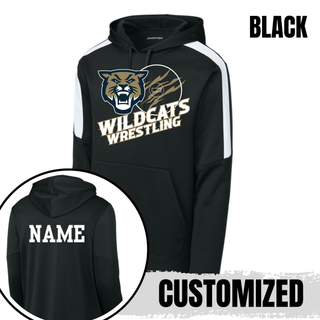 Topeka Wildcats Wrestling Club Claw Mark Logo colorblock pullover hoodie in navy, front view