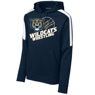 Topeka Wildcats Wrestling Club Claw Mark Logo colorblock pullover hoodie in navy with personalized name on the back