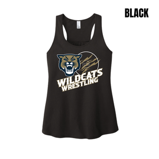 Topeka Wildcats Wrestling Club Claw Mark Logo women's racerback tank in white, black, and grey frost