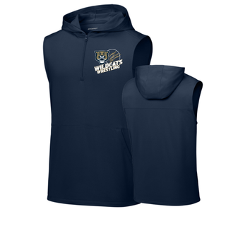 Topeka Wildcats Wrestling Club Claw Mark Logo Sleeveless Hooded Quarter-Zip in True Navy, front and back