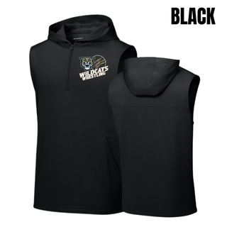 Topeka Wildcats Wrestling Club Claw Mark Logo Sleeveless Hooded Quarter-Zip in Black, front and back