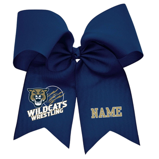 Topeka Wildcats Wrestling Club Claw Mark Logo Personalized Cheer Bow in Navy