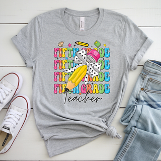 Trendy Stacked Fifth Grade Teacher Graphic Tee