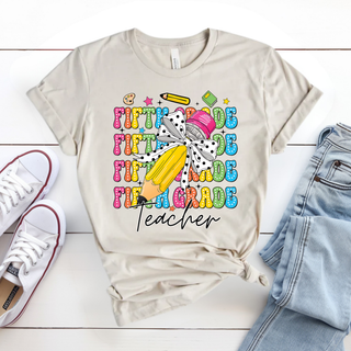 Trendy Stacked Fifth Grade Teacher Graphic Tee