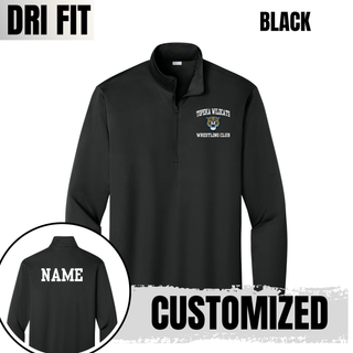 Topeka Wildcats Wrestling Club arched logo black PosiCharge quarter-zip with Wildcats mascot graphic and personalized name on back