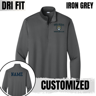 Topeka Wildcats Wrestling Club arched logo iron grey PosiCharge quarter-zip with Wildcats mascot graphic and personalized name on back