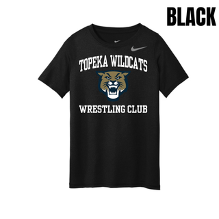 Topeka Wildcats Wrestling Club arched logo black youth rLegend tee with Wildcats mascot graphic