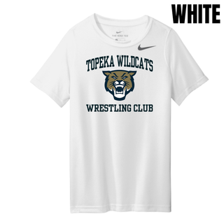Topeka Wildcats Wrestling Club arched logo white youth rLegend tee with Wildcats mascot graphic