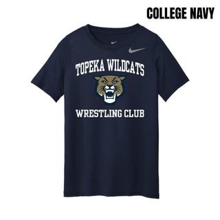 Topeka Wildcats Wrestling Club arched logo college navy youth rLegend tee with Wildcats mascot graphic