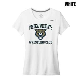 Topeka Wildcats Wrestling Club arched logo black women's rLegend tee with Wildcats mascot graphic