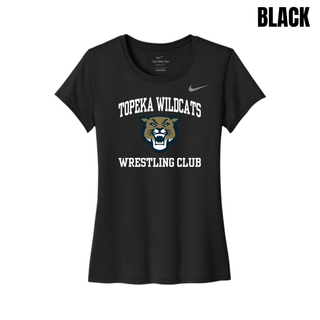 Topeka Wildcats Wrestling Club arched logo white women's rLegend tee with Wildcats mascot graphic