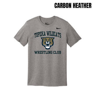 Topeka Wildcats Wrestling Club arched logo men's rLegend tee in Carbon Heather with Wildcats mascot graphic on chest