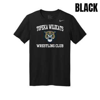 Topeka Wildcats Wrestling Club arched logo men's rLegend tee in Black with Wildcats mascot graphic on chest