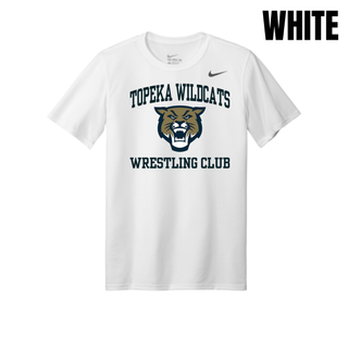 Topeka Wildcats Wrestling Club arched logo men's rLegend tee in White with Wildcats mascot graphic on chest