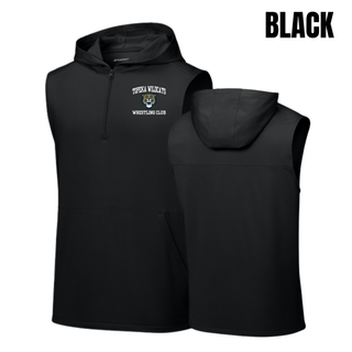 Topeka Wildcats Wrestling Club arched logo sleeveless hooded quarter-zip in Black, front and back