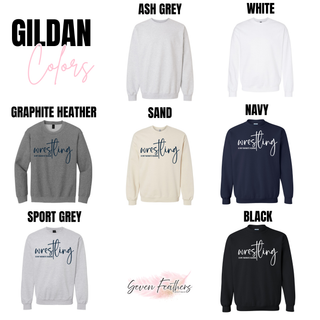 Gildan wrestling is my favorite season sweatshirts in ash grey, white, graphite heather, sand, navy, sport grey, and black