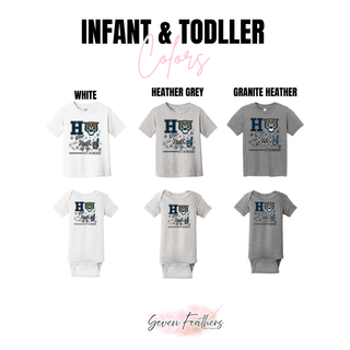 Infant and Toddler Colors chart for Hayden Wildcats Got Spirit top showing White, Heather Grey, and Granite Heather