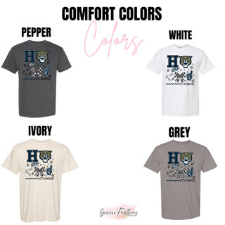 Comfort Colors chart for Hayden Wildcats Got Spirit top showing Pepper, White, Ivory, and Grey