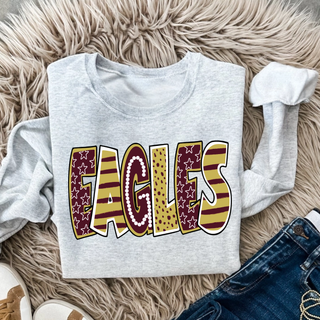 Silver Lake Eagles maroon and gold graphic sweatshirt featuring bold Eagles lettering