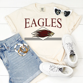 Silver Lake Eagles top with maroon eagle logo and diamond graphic on light neutral Comfort Colors apparel.