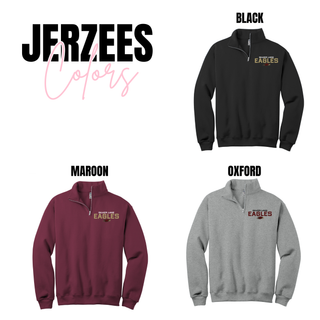 Jerzees Silver Lake Eagles quarter zip sweatshirt available in black, maroon, and oxford grey with printed chest logo for school spirit wear