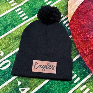Eagles Script Engraved Pom Beanie