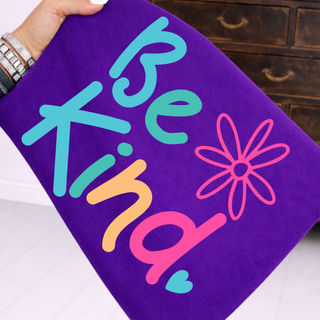 be kind graphic top colorful handwritten lettering flower design purple sweatshirt lifestyle photo