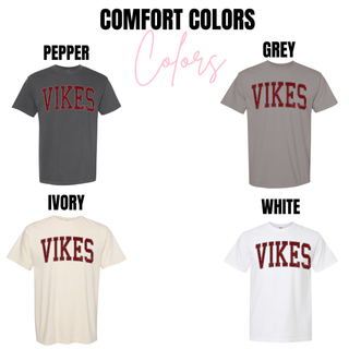 Comfort Colors sweatshirt color options image: Distressed Seaman Vikes Top Comfort Colors sweatshirt options including Pepper, Grey, White, and Ivory showing school spirit variety