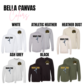 Iron Warriors Gym Muay Thai Bella Canvas tee, long sleeve, crewneck and hoodie in white, athletic heather, heather dust, ash grey, black and olive