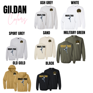 Iron Warriors Gym Muay Thai Gildan tee, long sleeve, crewneck and hoodie in ash grey, white, sport grey, sand, military green, old gold and black