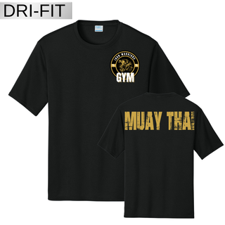 Iron Warriors Gym Muay Thai Dri-Fit training tee in black performance shirt